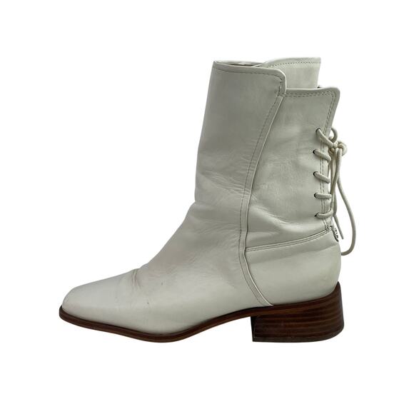 Sam Edelman Shoes - Sam Edelman TanaI Womens White Leather Square Toe  Lace-up Back Ankle Boots 8.5